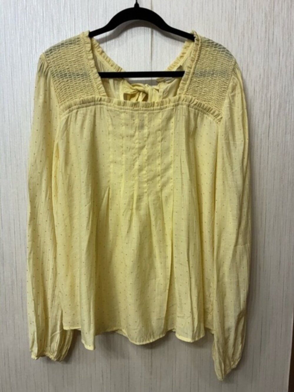 Perch by Blu Pepper Butter Yellow Smocked Polka Dot Long Sleeve Blouse Plus 3X
